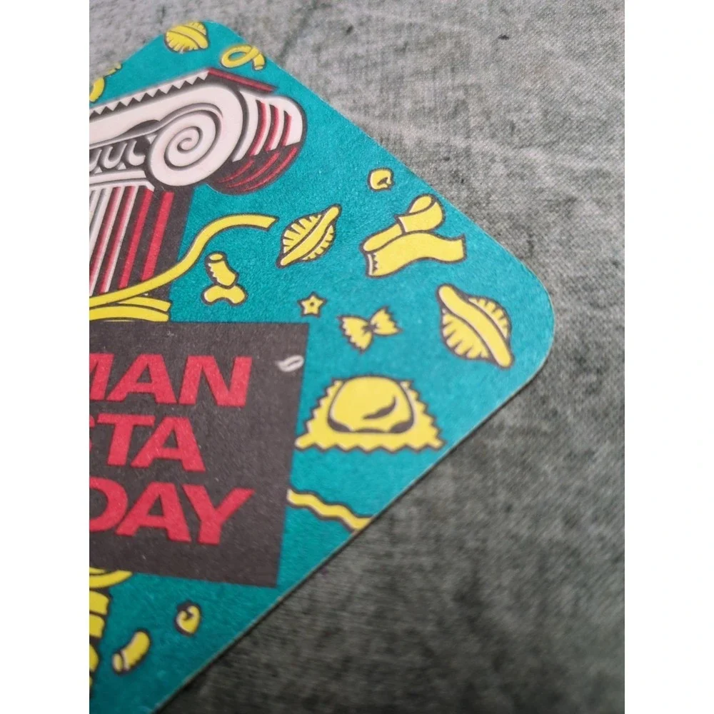 Vintage Paper Restaurant Coaster Roman‎ Pasta Holiday 80s 90s Teal Red Black